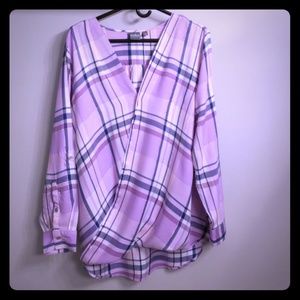 NY&C SOHO Plaid Faux Wrap Blouse